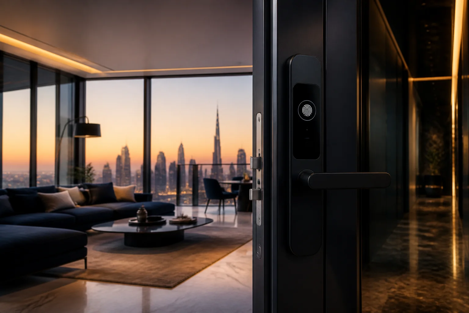 Modern apartment with fingerprint smart lock