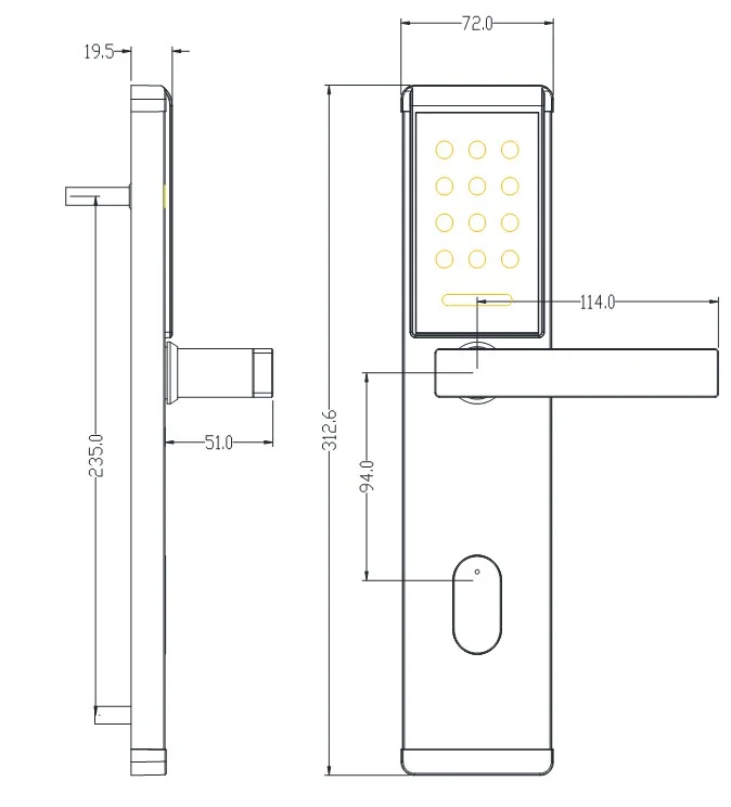2023E-Y Stainless Steel RFID Hotel Door Lock in Silver