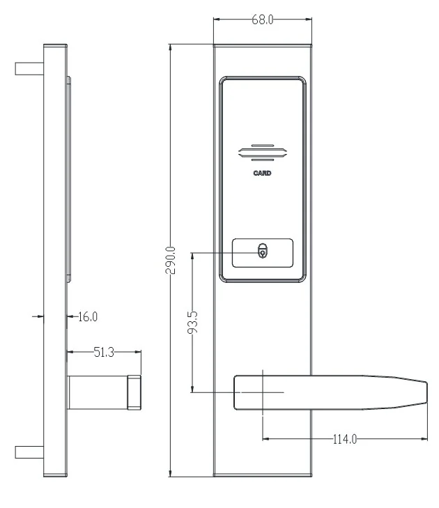 2037E-Y Stainless Steel RFID Hotel Lock in Silver