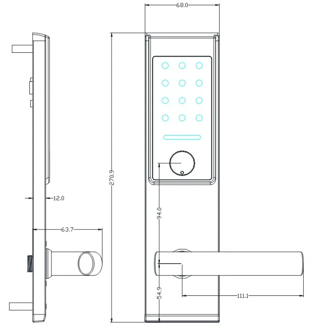 2039E-Y Black/Silver Aluminum Alloy RFID Hotel Lock