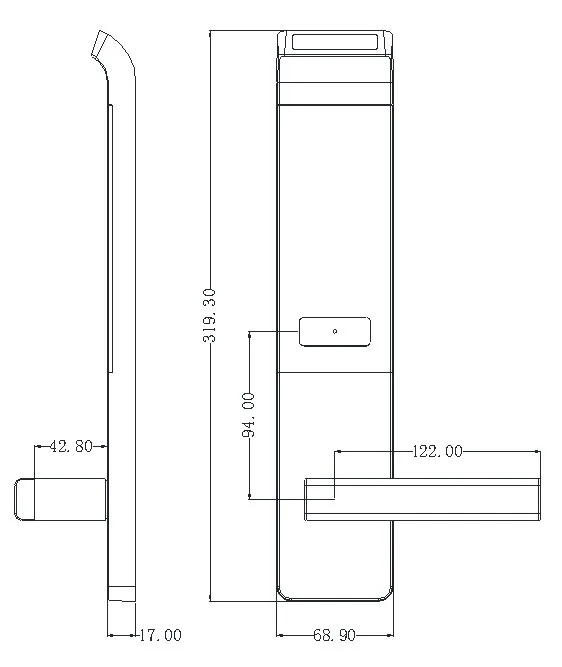 2056E-Black RFID Hotel Lock with Reverse-Mount Lock Body