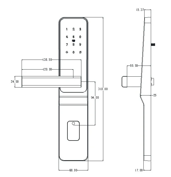 2063E-Black Powder-Coated Aluminum RFID Hotel Door Lock