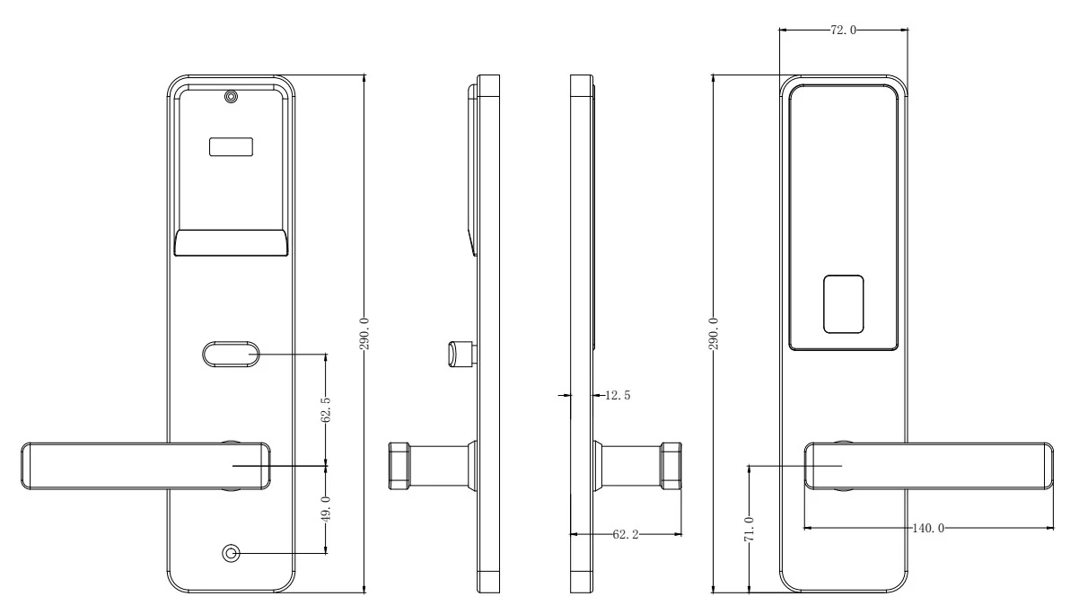 2072 RFID Hotel Lock with 304 Stainless Steel Panel