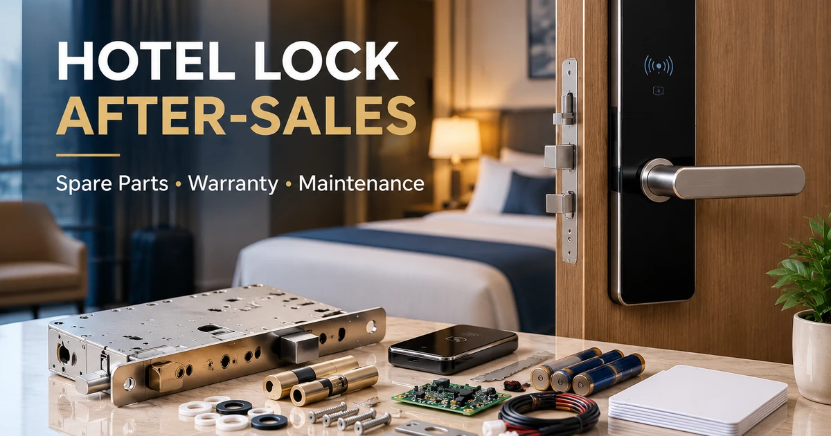 Hotel door lock with spare components arranged on a workbench